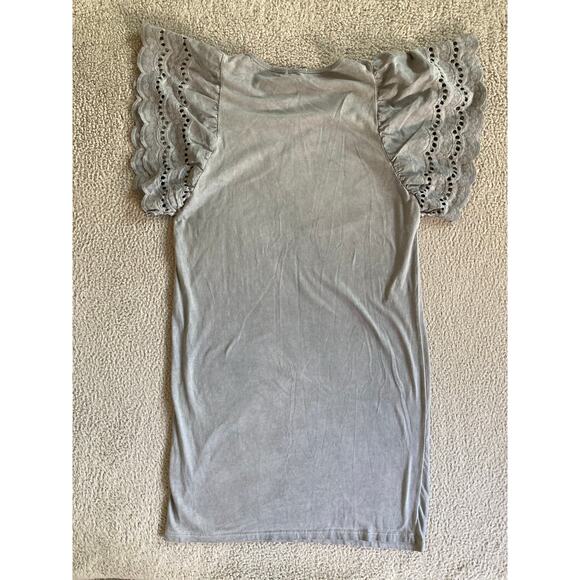 Lungo L'Arno Mini Dress Small Made in Italy Knee V-Neck Boxy Gray Beach Boho S - Picture 4 of 13